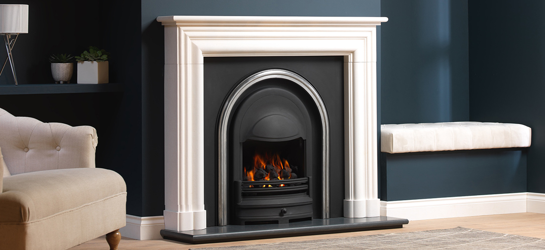 comtemporary cast iron fireplace gas Hexham mantelpiece