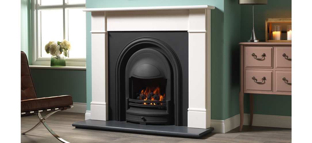 comtemporary cast iron fireplace gas Chilton mantelpiece