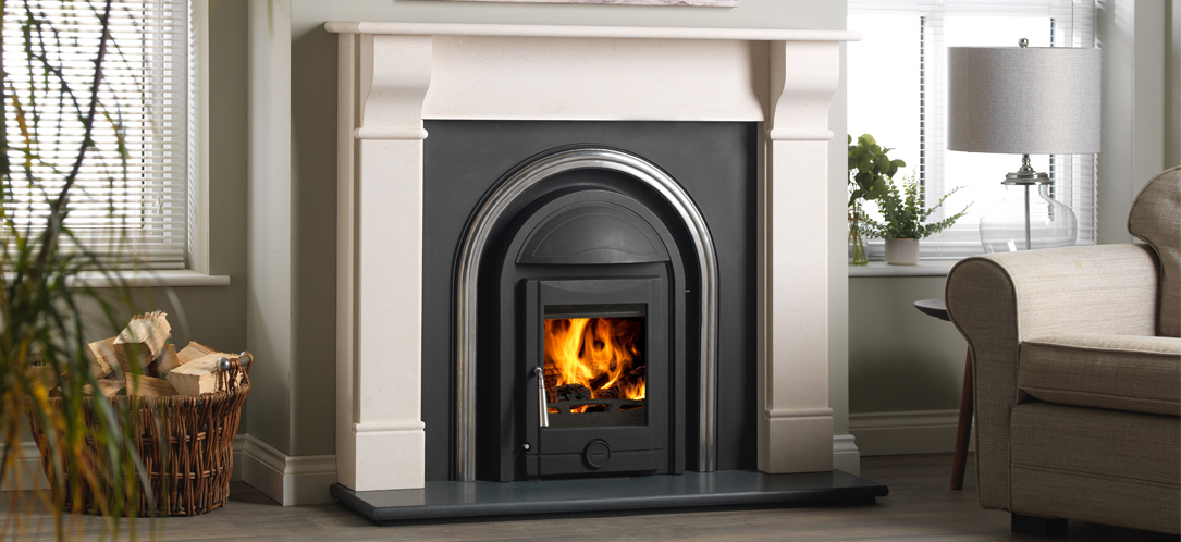 cast iron stove inset multifuel fireplace Cotswold mantelpiece