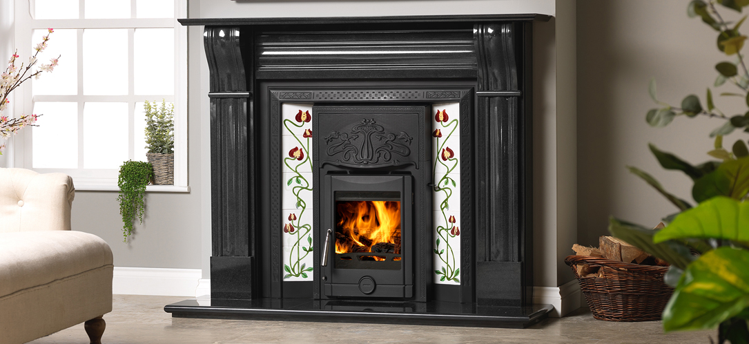 traditional cast iron fireplace stove inset multifuel Durham mantelpiece