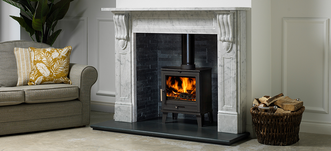 cast iron multifuel 5kw stove William IV mantelpiece