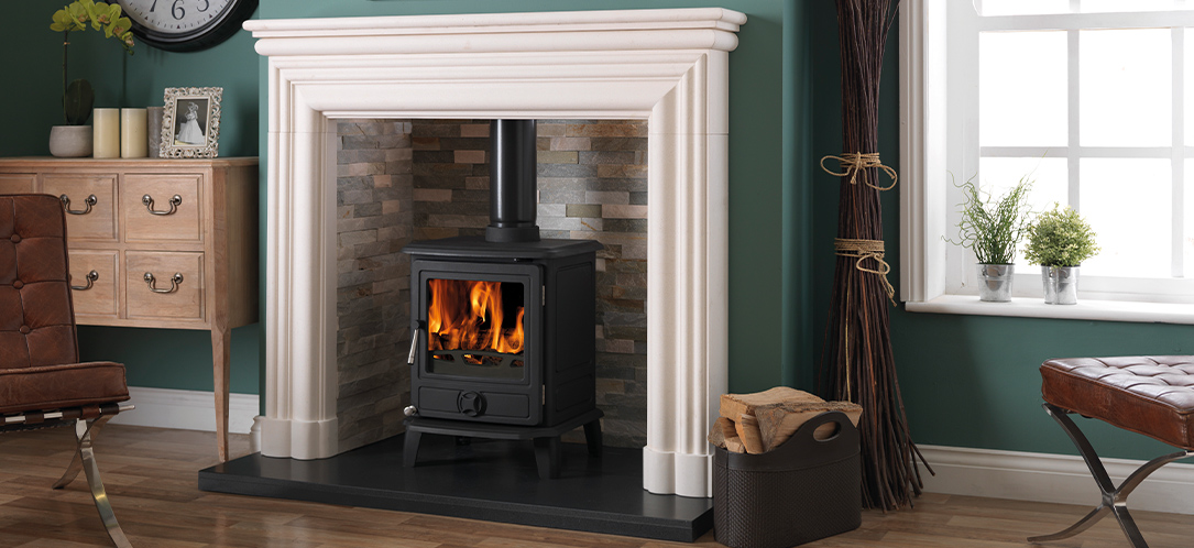 cast iron multifuel 5kw stove Hexham mantelpiece