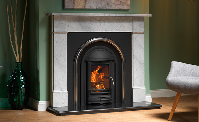 solid fuel polished granite hearth