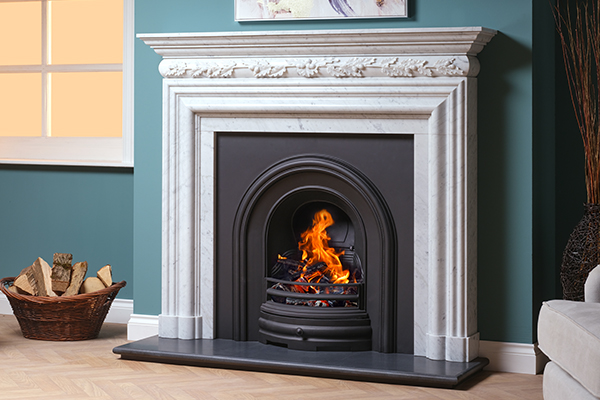 plain arch black insert oak leaf carrara mantel